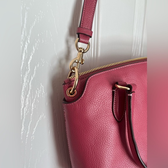 COACH REMI PINK RED PEBBLED LEATHER GOLD C TOP ZIP CROSSBODY SATCHEL BAG - Picture 12 of 12